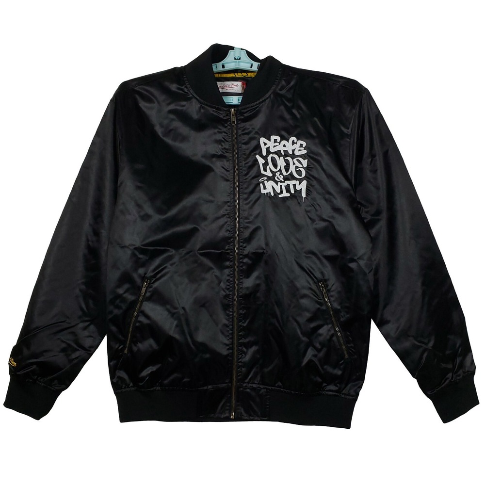 50th Hip Hop Mitchell & Ness Large Satin‎ Jacket Cut & Sew Art Black NWT